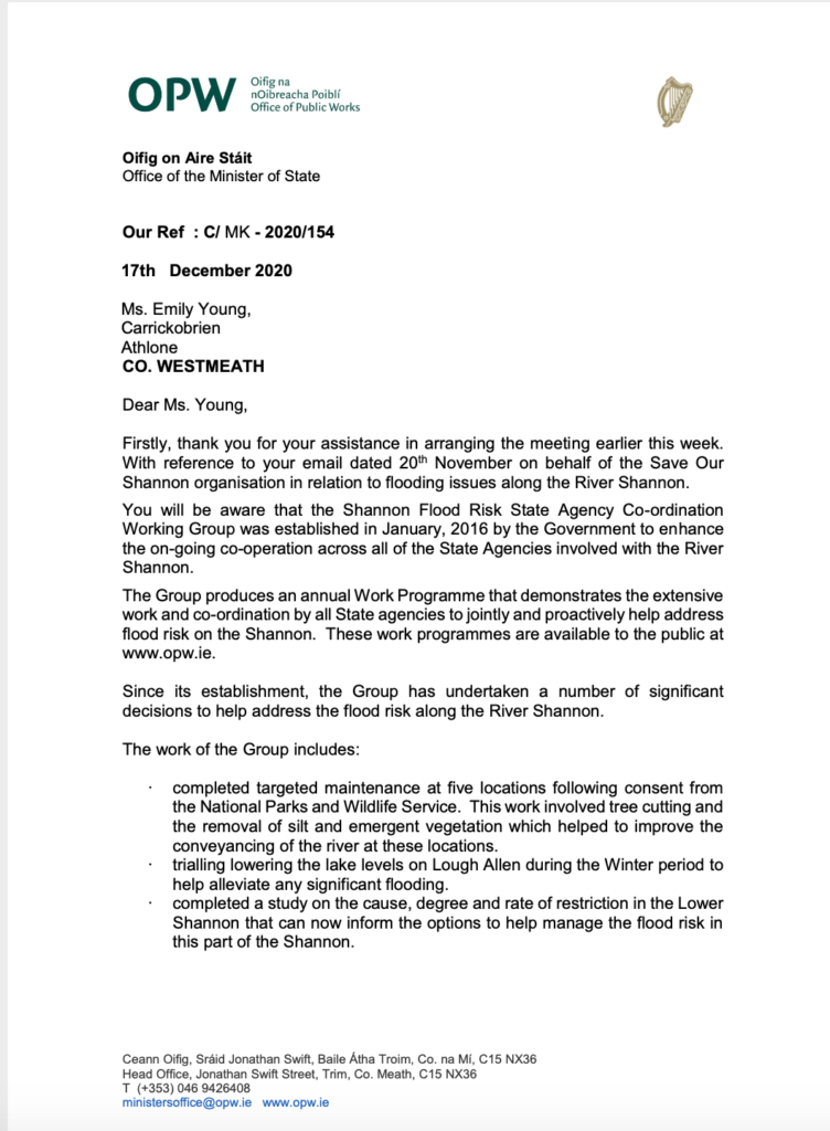 save our shannon letter from Irish minister