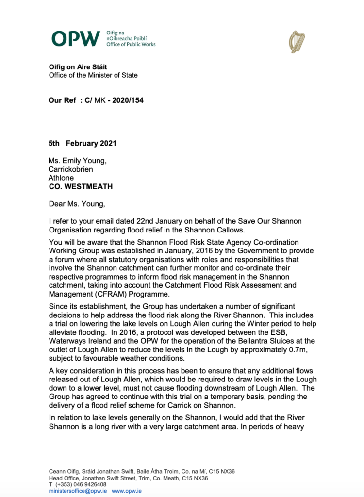 Ministers Office save our shannon