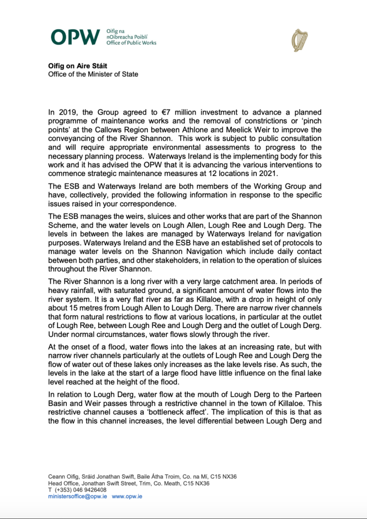 save our shannon letter from Irish minister
