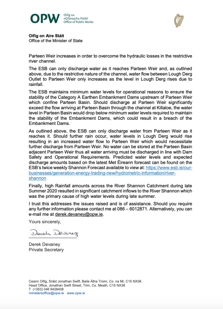 save our shannon letter from Irish minister